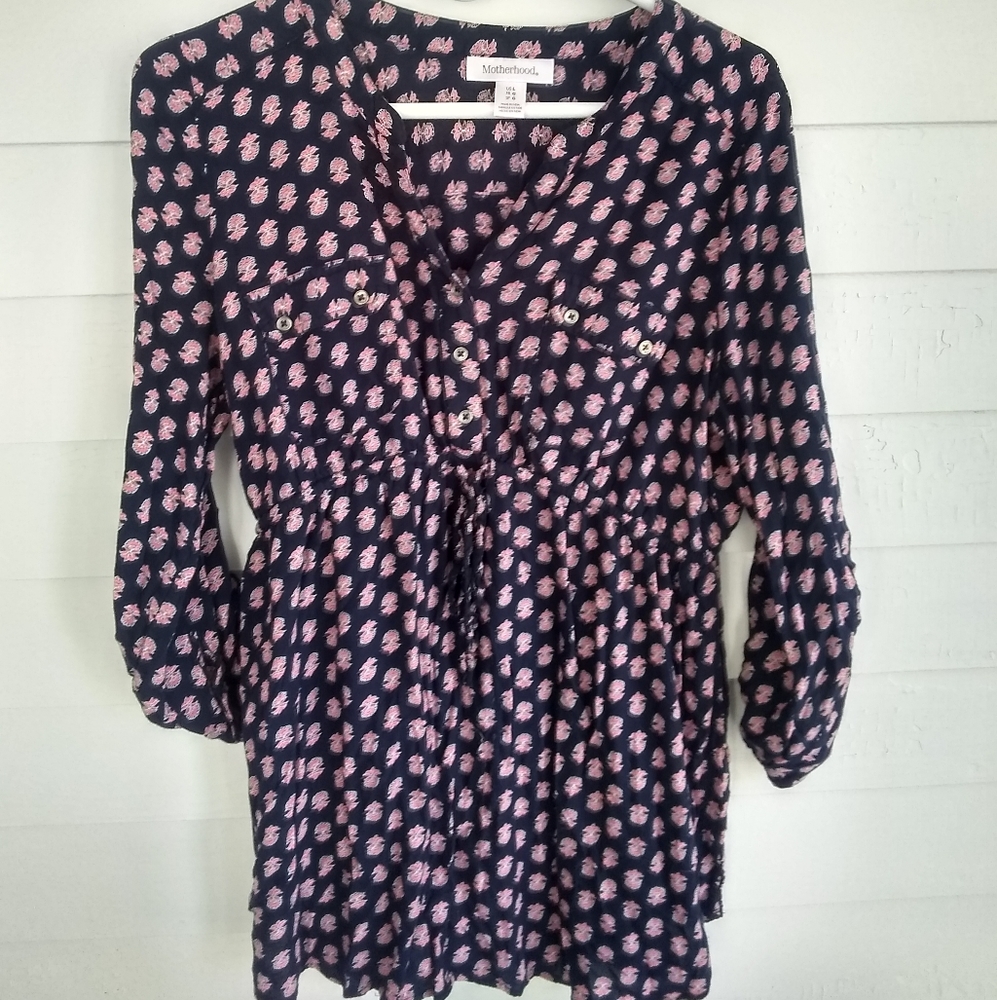 Motherhood Maternity navy blue and pink tunic